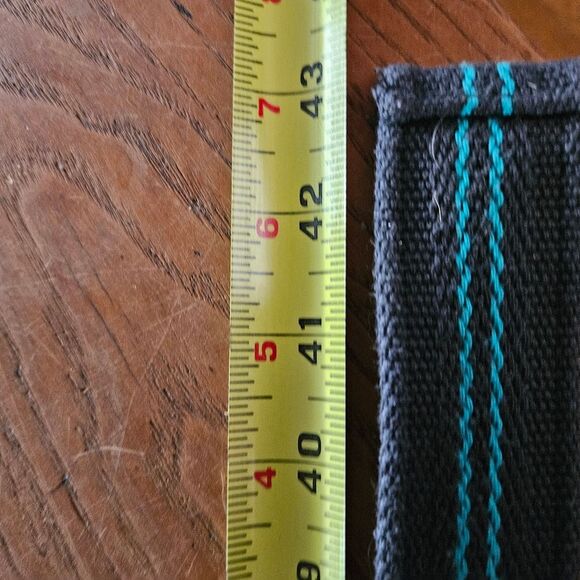 Men’s Black Belt with Turquoise Stripes  Waist Size 32–34  43” Total Length - Picture 2 of 3